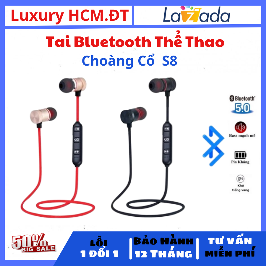Tai nghe bluetooth choàng cổ thể thao s8 - tai nghe bluetooth sport - tai nghe bluetooth giá rẻ - tai nghe bluetooth không dây - chất lượng âm thanh trong trẻo, rõ nét, nhỏ gọn, bluetooth 5.0, độ trễ thấp