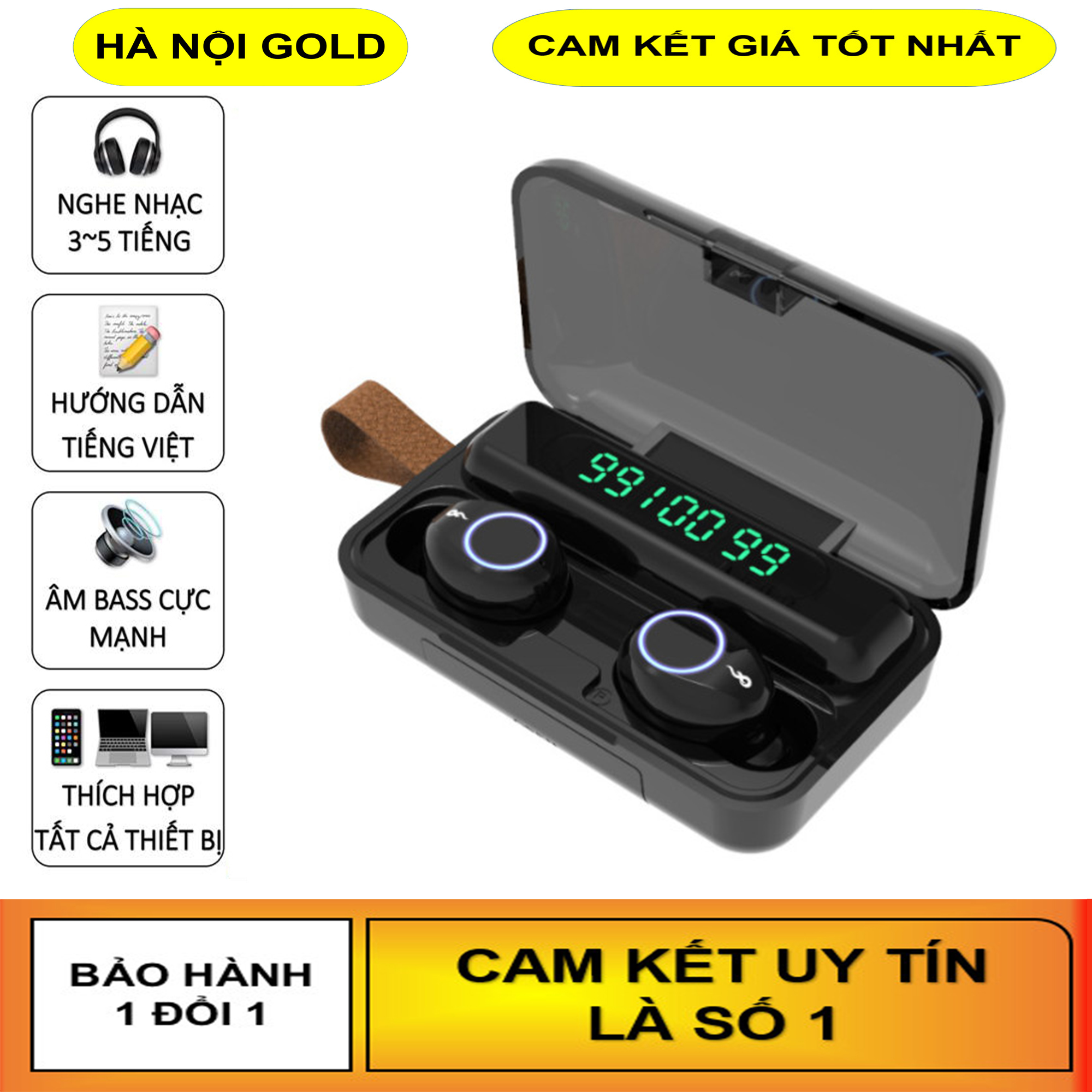 Tai nghe bluetooth, Tai nghe khong day, Tai nghe Amoi F9 Pro (Verion 2020), Điều Khiển Cảm Ứng, Màn Led Báo Pin, Chống Nước, Âm Thanh HiFi TWS True Siêu Bass, Siêu Trầm micro HD Tương Thích Với Mọi Smart Phone