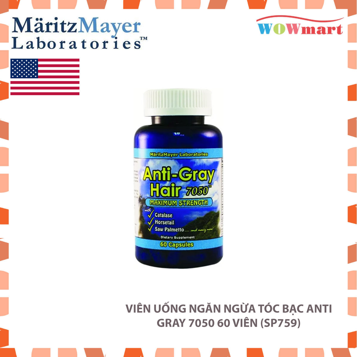 Viên uống ngăn ngừa tóc bạc anti gray 7050 60 viên -