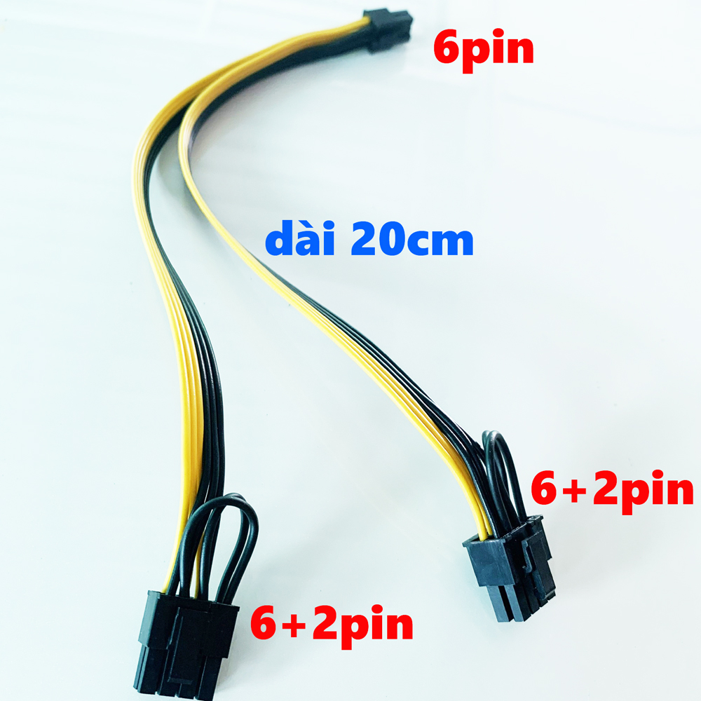 Cáp chia nguồn VGA 6pin ra 2x8Pin cấp nguồn cho card VGA
