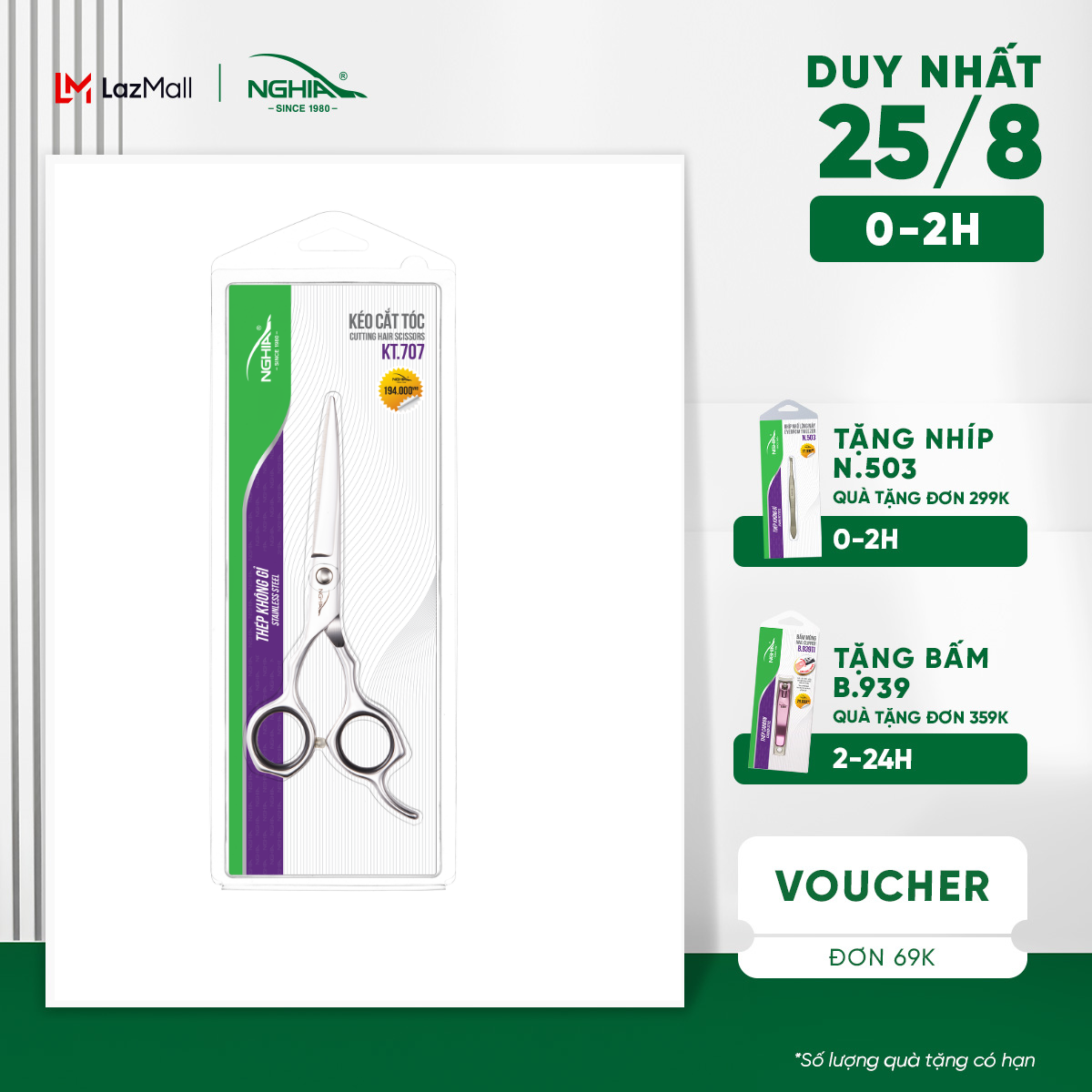 Kéo Cắt Tóc Thép Không Gỉ Cao Cấp KỀM NGHĨA KT.707 14cm (Lưỡi ngắn)