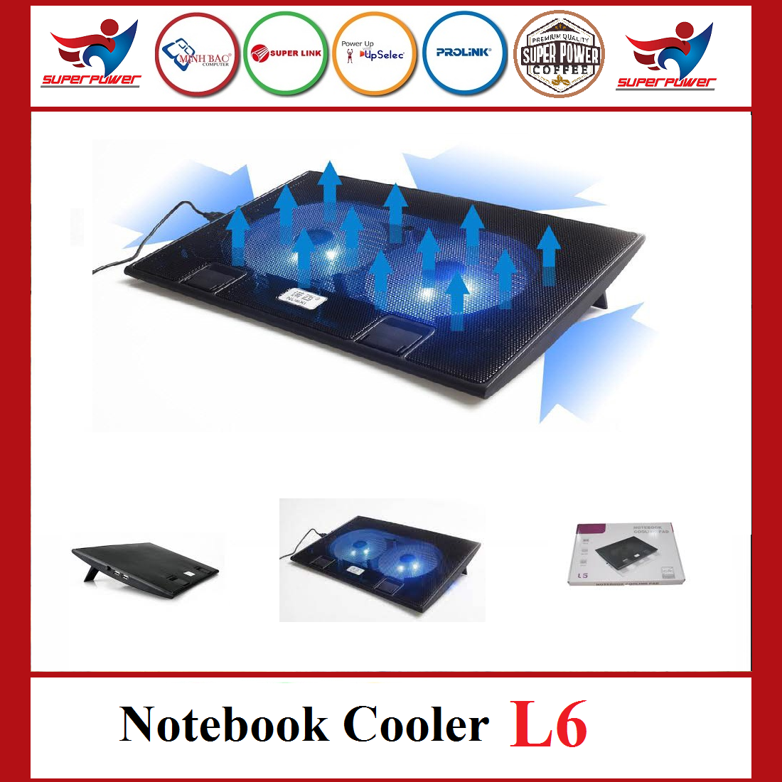 Đế tản nhiệt laptop cooling pad l6 siêu mát 2 quạt cổng usb dùng cho laptop