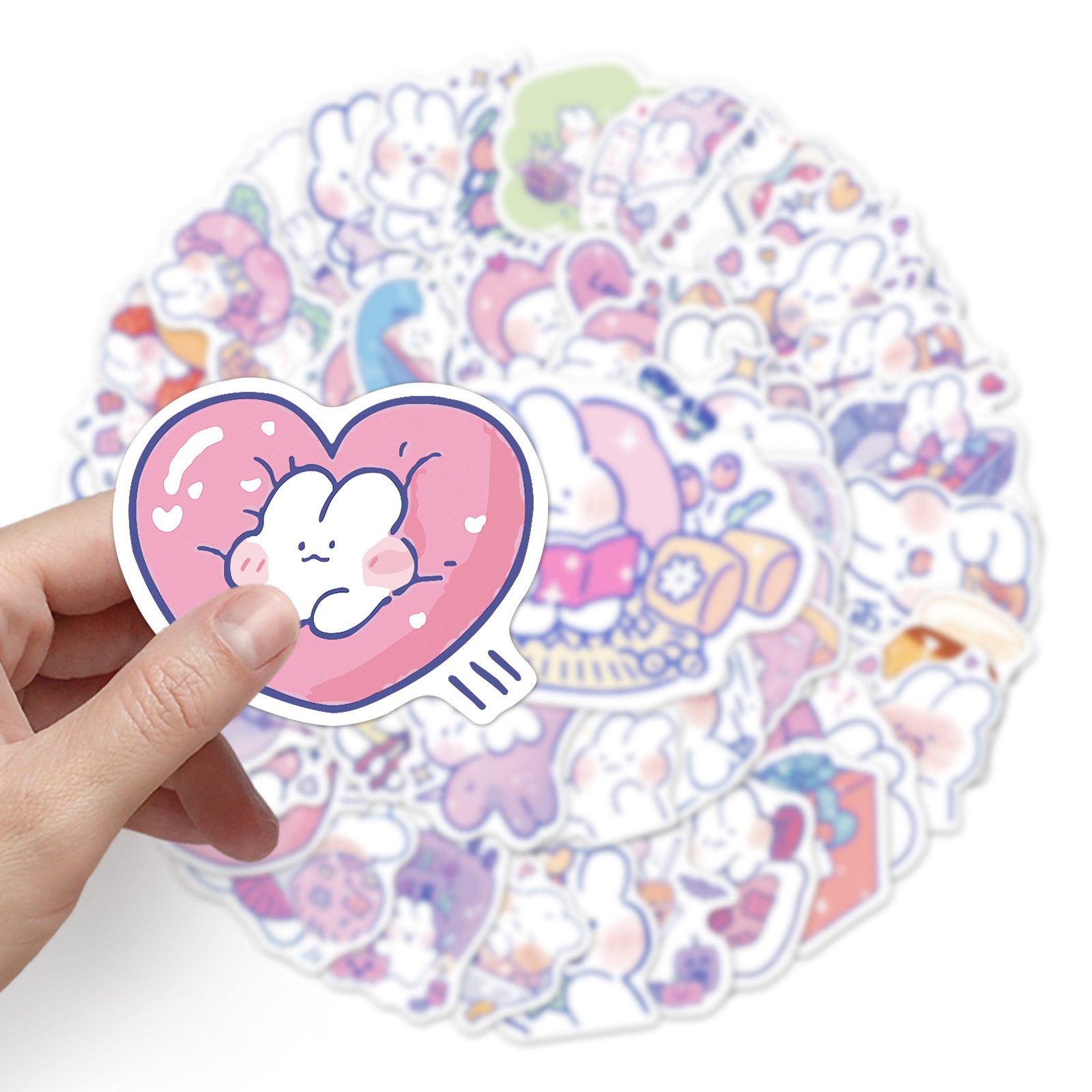 Set 50 sticker hình dán thỏ hồng chống thấm nước