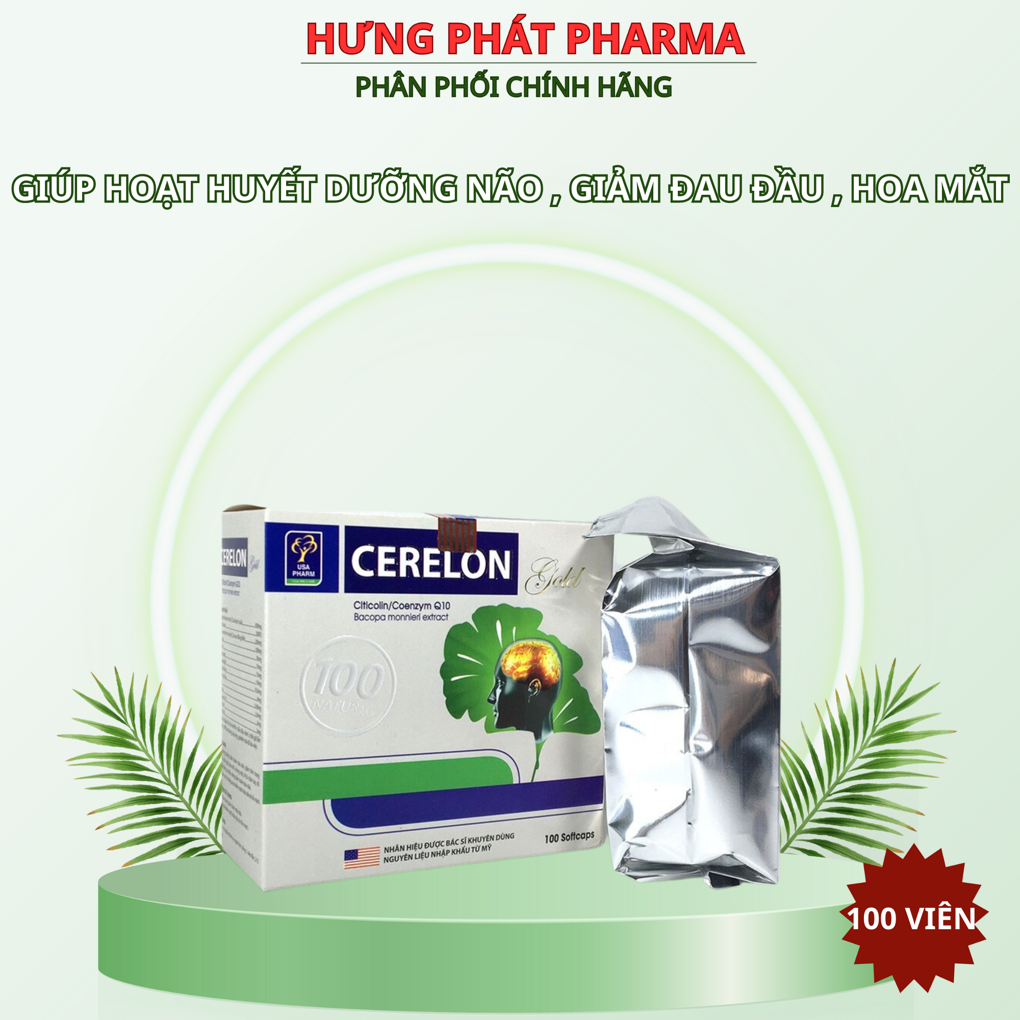 Hoạt huyết dưỡng não Ginkgo Biloba Cerelon Gold– Hộp 100 viên