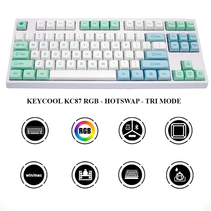 Bàn Phím Cơ Keycool KC87 Three-mode Bluetooth 5.0/ 2.4G/ Type-C