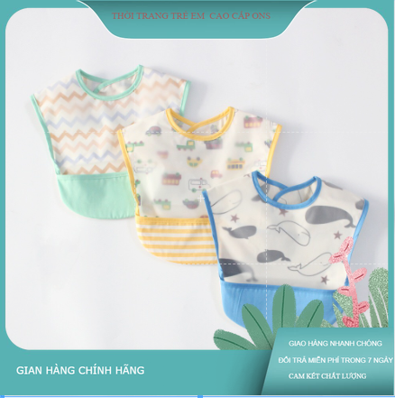 Yếm ăn dặm xuất Nhật có máng không tay chống thầm an toàn cho bé