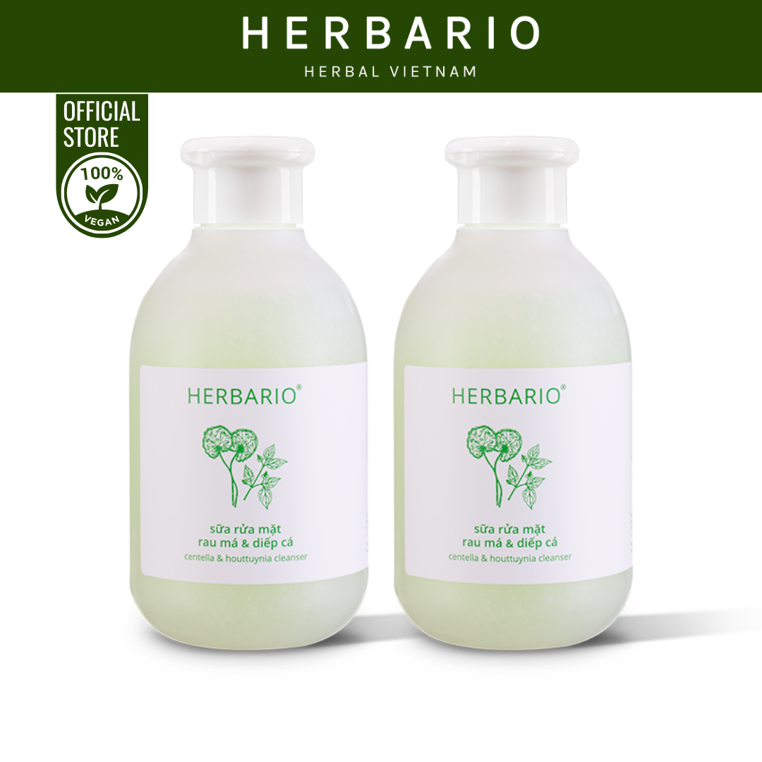 Bộ 2 chai Sữa rửa mặt rau má diếp cá herbario 200ml sạch dầu mụn 100% thuần chay