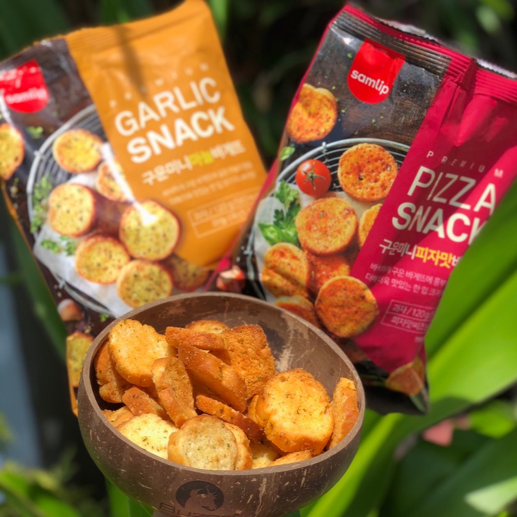 Bánh mì sấy bơ tỏi garlic snacks 120gr samlip hàn quốc - date t5/2024