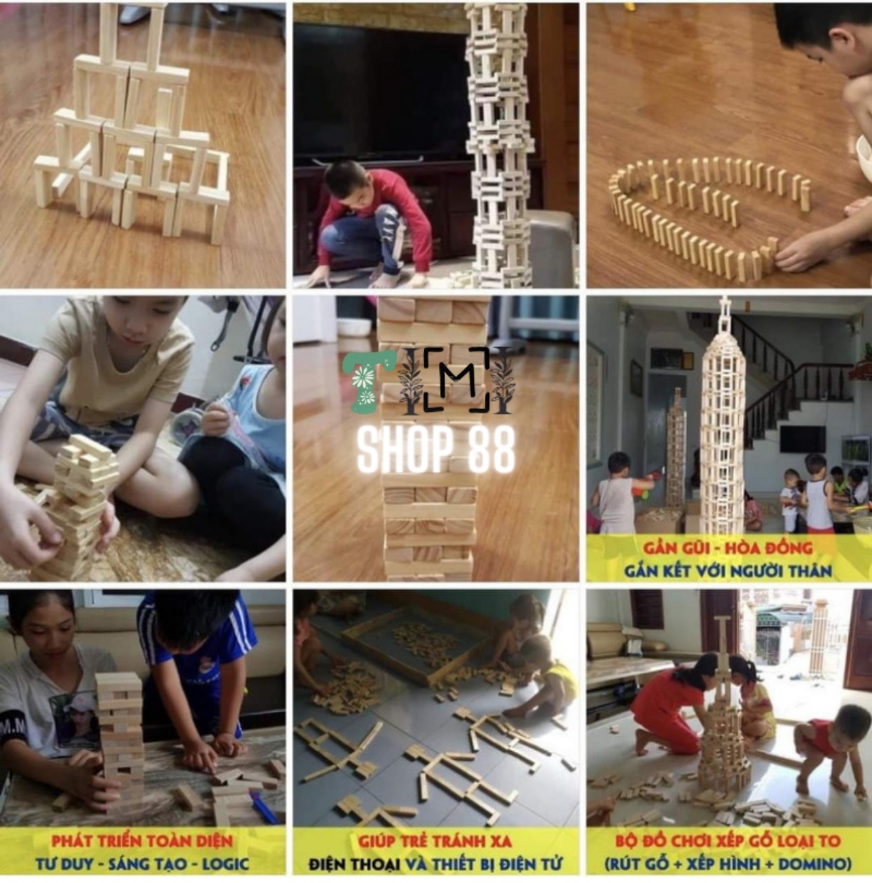 Đồ Chơi Thanh Gỗ Domino Giá Rẻ Rút Gỗ Xếp hình Kích Thước 7,5x2,2x1,5cm Sét 2 kg