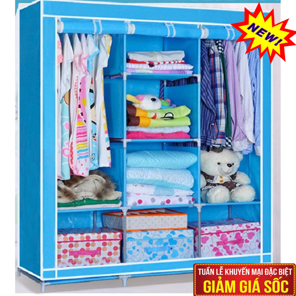 Tủ vải 3 buồng 8 ngăn khung inox,Cách lắp tủ vải 3 buồng 8 ngăn,tủ quần áo 3 buông,thiết kế tiện lợi siêu bền đẹp với không gian phòng nhỏ hẹp.