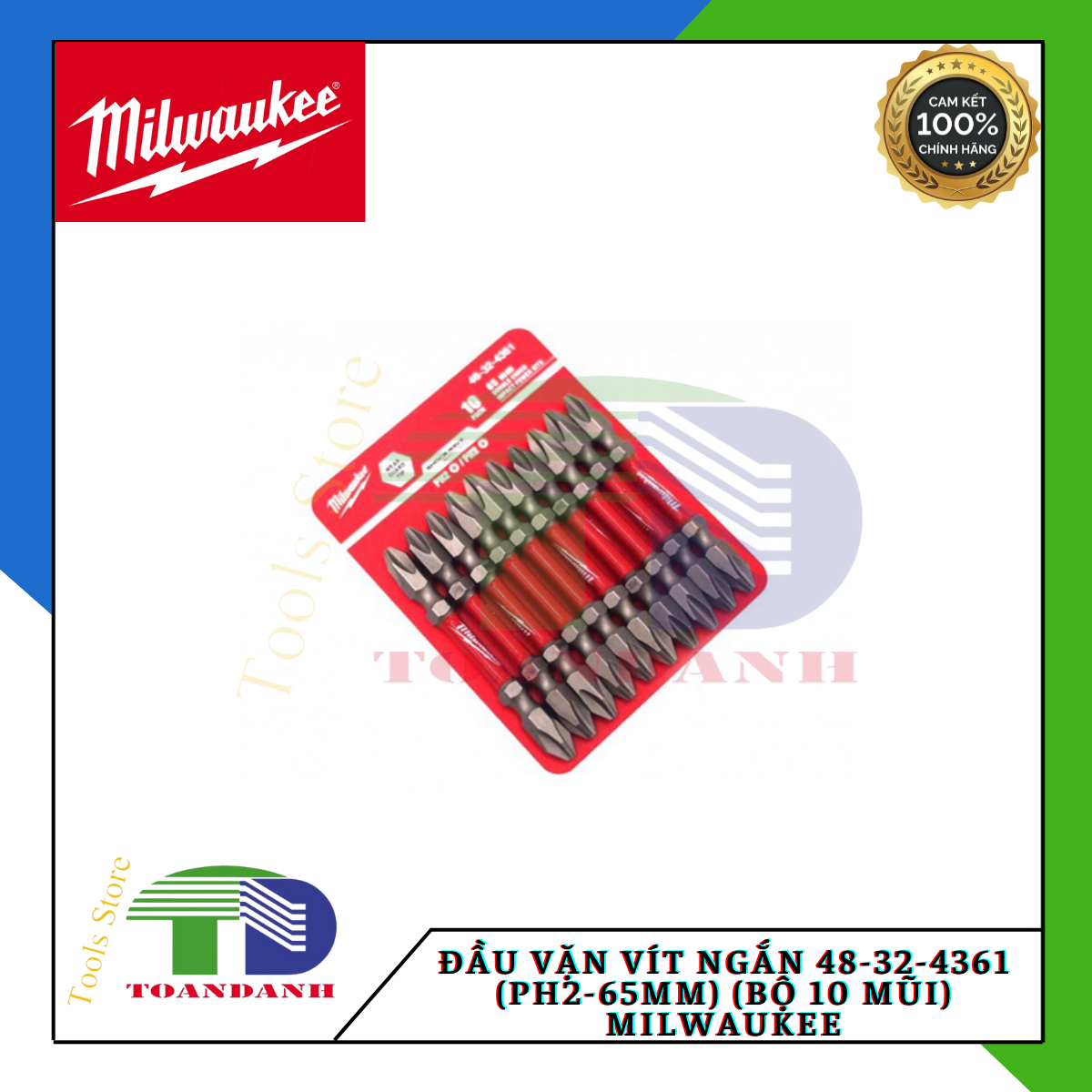 Đầu vặn vít ngắn 48-32-4361 (PH2-65mm) (bộ 10 mũi) Milwaukee