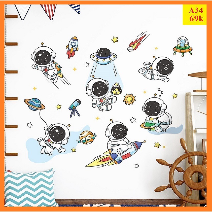 Decal dán tường Phi hành gia A34 - Decal dán tường Hàn Quốc
