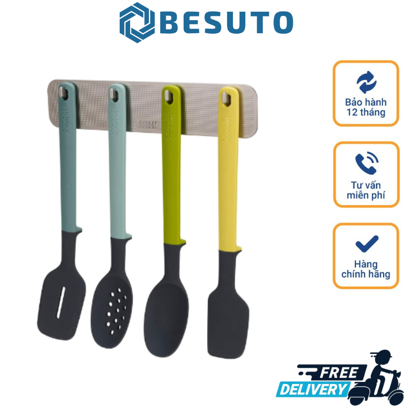 Bộ dụng cụ nấu ăn nhà bếp 4 món silicon chịu nhiệt joseph joseph 10178, gồm vá, xẻng, muôi, muỗng, nhập đức, không làm trầy xước chảo, an toàn cho sức khỏe