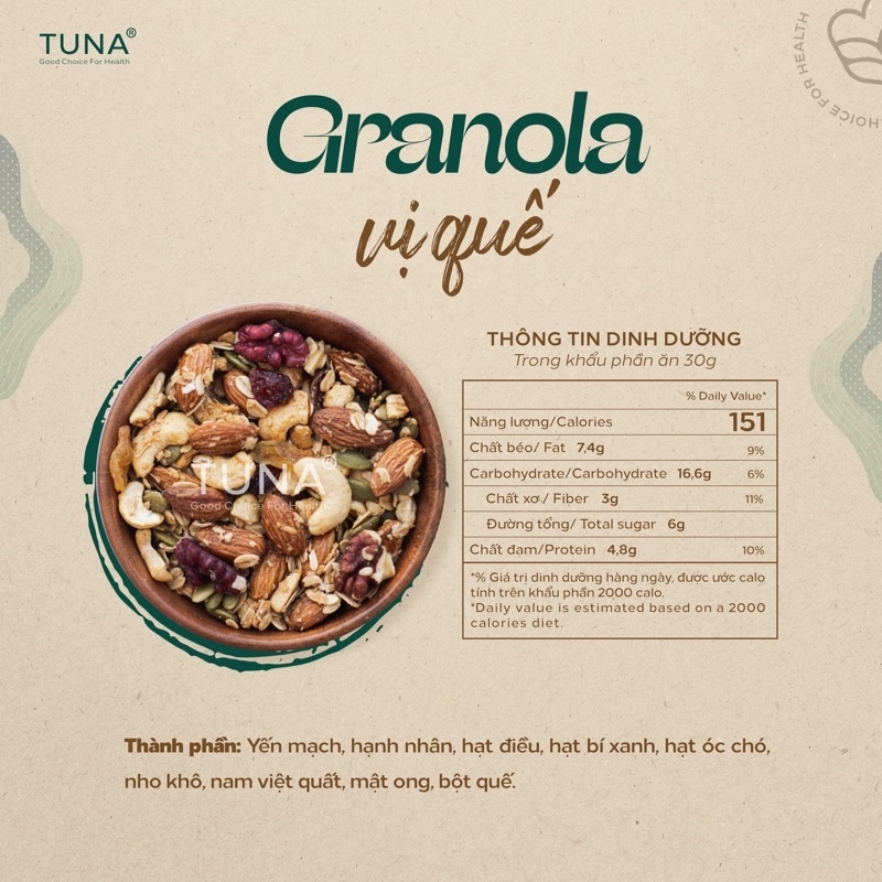 combo 120g x5 vị granola ngũ cốc ăn kiêng không đường by tuna 2