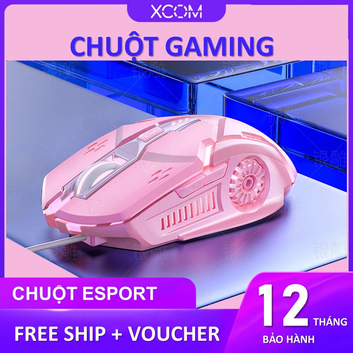Chuột màu hồng gaming cho game thủ chơi game máy tính XCOM G5 Streammer chuyên gaming đèn Led Rgb / 6 Nút Bấm / DPI 3200 / tuổi thọ click cao thiết kế công thái học tiện dụng khi chơi game lướt web làm việc văn phòng