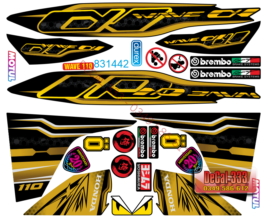 TEM WAVE ALPHA 110 - VÀNG ĐỒNG đen - dán xe đen 831442