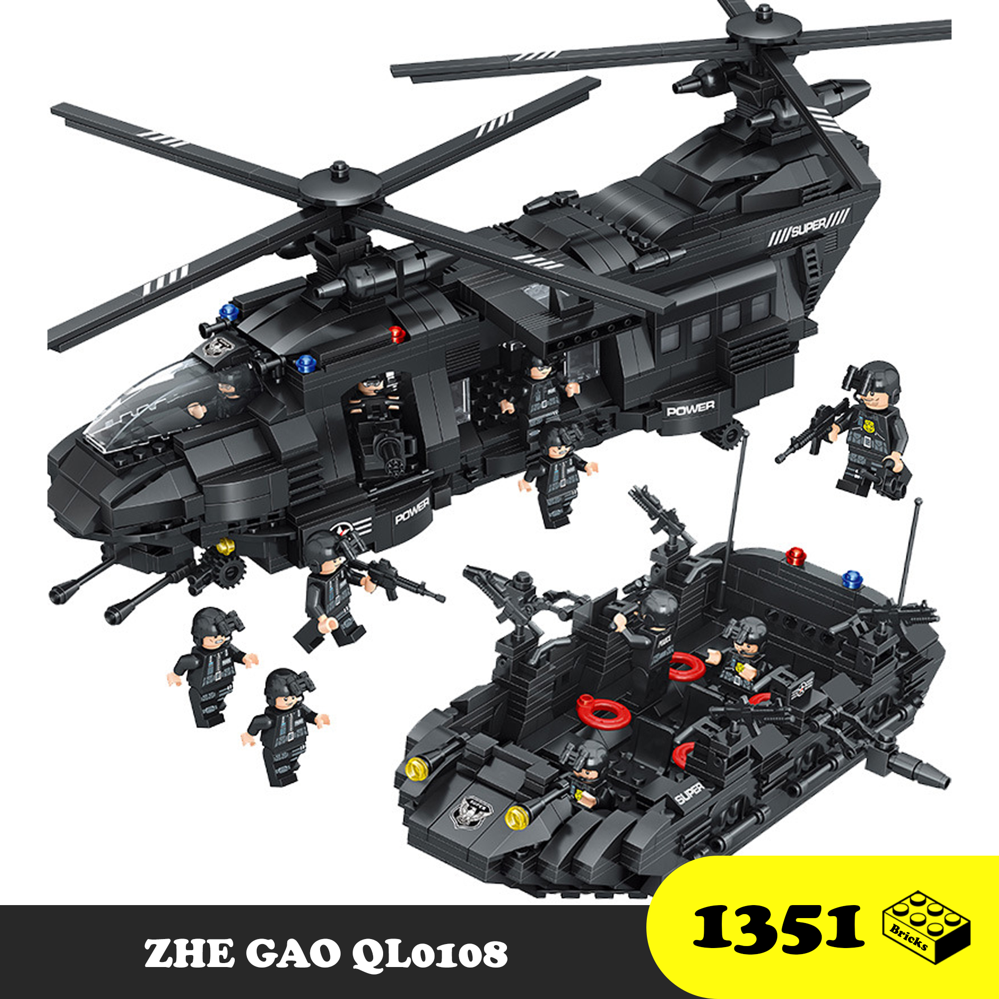 Lego Lắp Ráp Máy Bay, Thuyền Cảnh sát đặc nhiệm S.W.A.T - Lego QunLong QL0108 Police S.W.A.T Boat and Plane