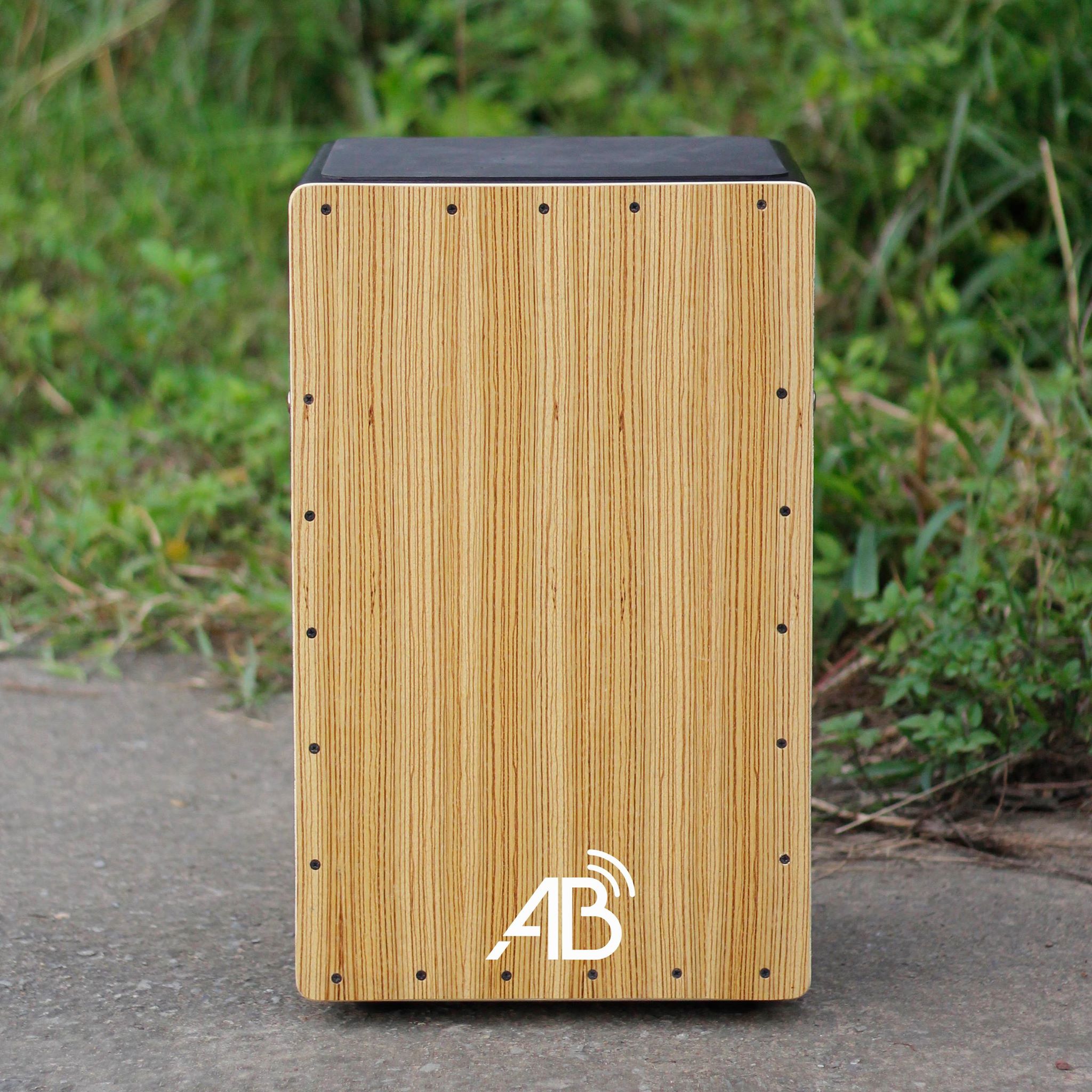 Trống Cajon AB Drum trắng sọc cho người mới tập chơi - tặng kèm miếng lót chống ê mông - bảo hành 12 tháng
