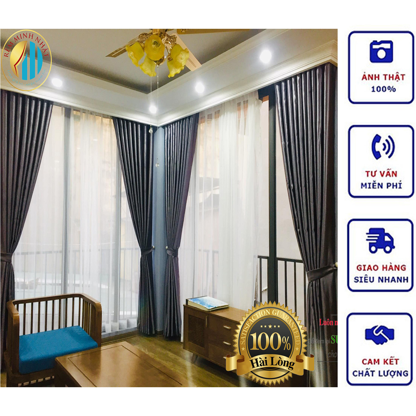 Rèm cửa sổ cao cấp Loại 1, Rèm cửa cản nắng cản nhiệt tuyệt đối, vải trang trí cửa theo decor - Minhnhatcurrtain
