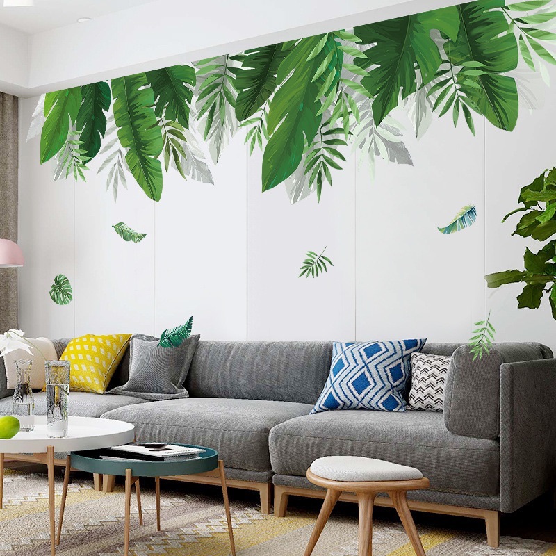 Decal tranh dán tường tán lá cây xanh nhiêt đới