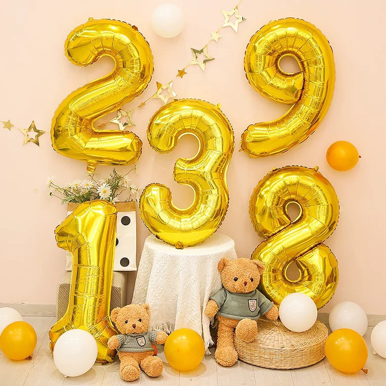 Bóng số tuổi màu vàng trang trí sinh nhật, party size đại 32inch~70cm