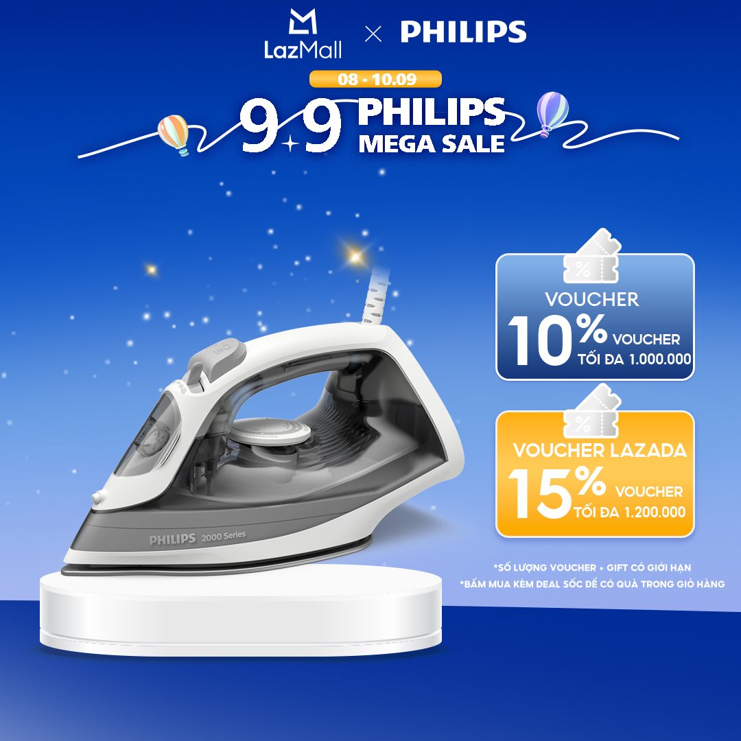 [NGÀY THƯƠNG HIỆU TỎA SÁNG DUY NHẤT 22.04] Bàn Ủi Hơi Nước Philips DST2020/80 | 2000W| mặt đế ceramic - Hàng Chính Hãng