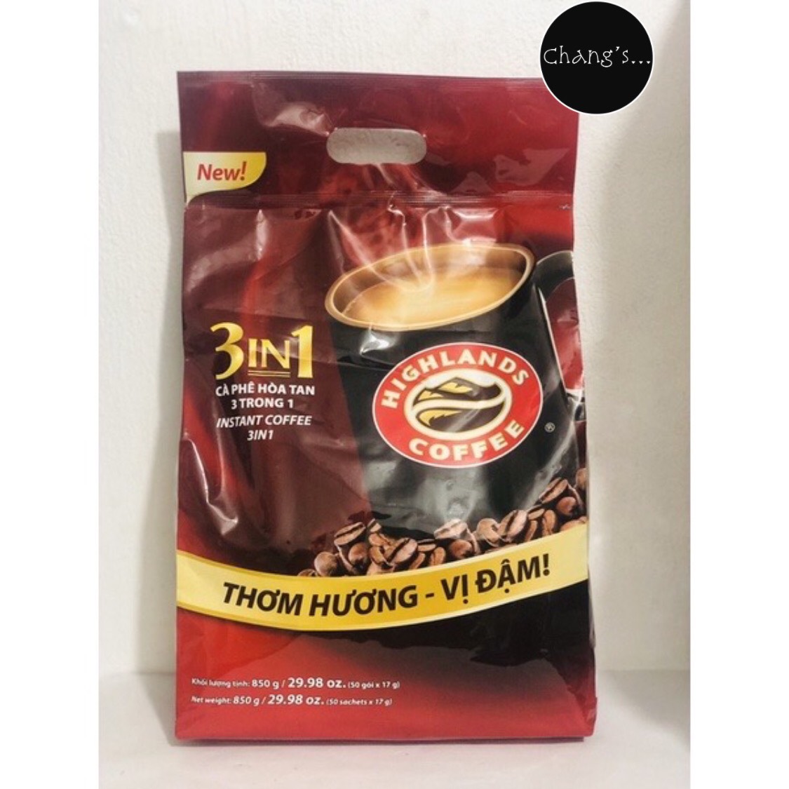 Cà phê hòa tan highland 3in1 50 gói/bịch chang's food