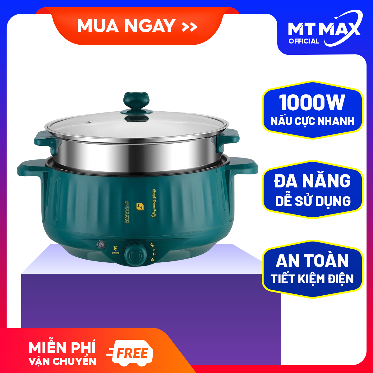 Nồi lẩu điện đa năng 28cm kèm xửng hấp inox, Nồi lẩu điện 2 tầng đa năng, Nồi lẩu điện mini, Nồi lẩu đa năng, Nồi nấu đa năng