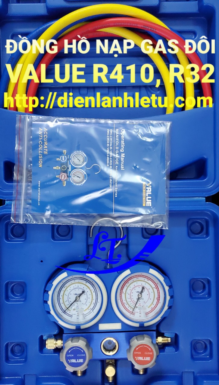 Đồng hồ gas đôi value r410 kèm dây - đồng hồ nạp gas lạnh đôi value vmg-2-r410a-b