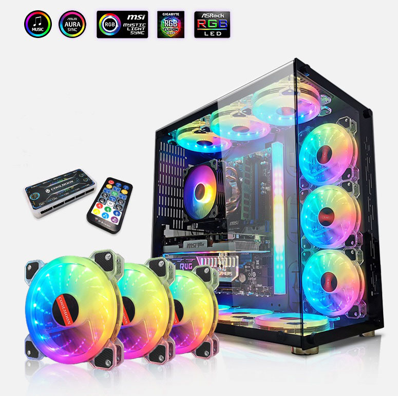 Bộ 3 đến 6 fan case coolmoon k5 ,led rgb 16 triệu màu, 366 hiệu ứng - kèm bộ hub sync main, đổi màu theo nhạc