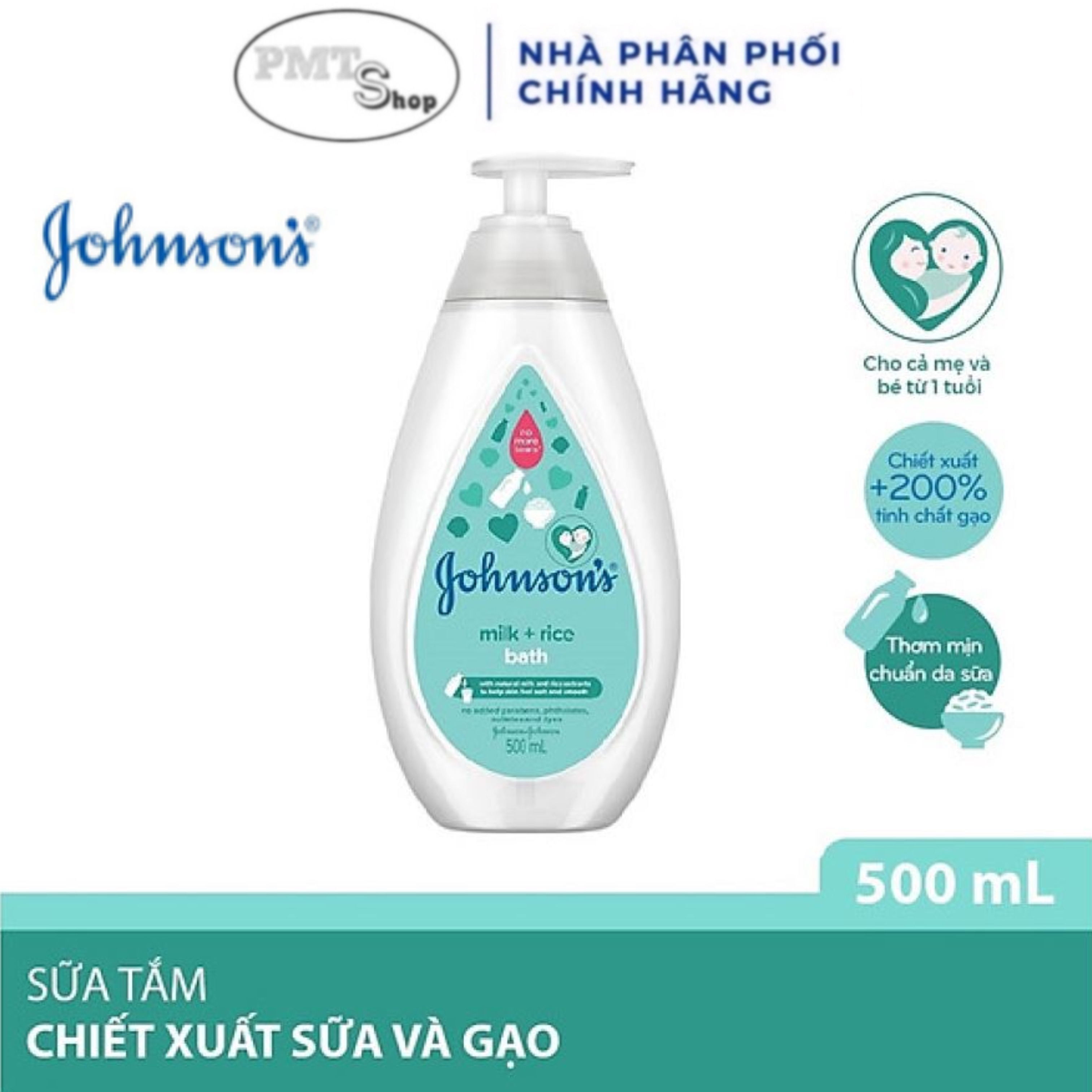Sữa tắm johnson's baby milk & rice cho bé 500ml chiết xuất sữa & gạo