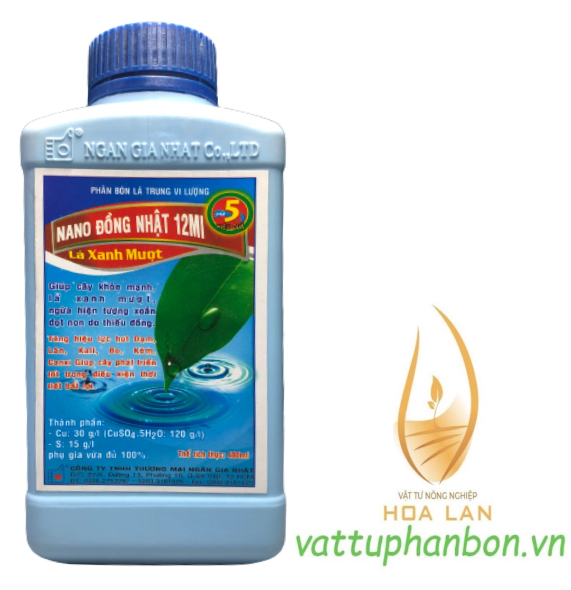 Nano đồng nhật 12mi lá xanh mượt - phân bón lá trung vi lượng - #352a# 480ml