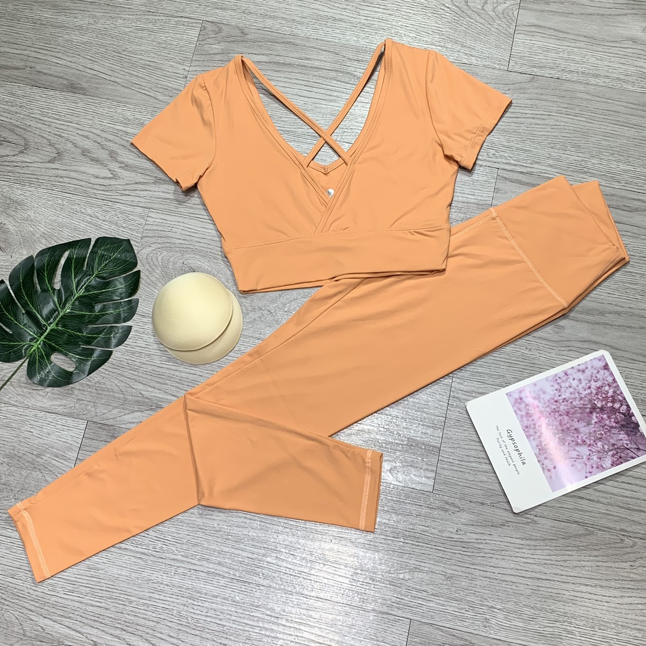 Đồ tập thể thao gym yoga nữ, set bộ áo crop ngắn tay kèm mút quần dài cao cấp Bin Sport BD157 - 3