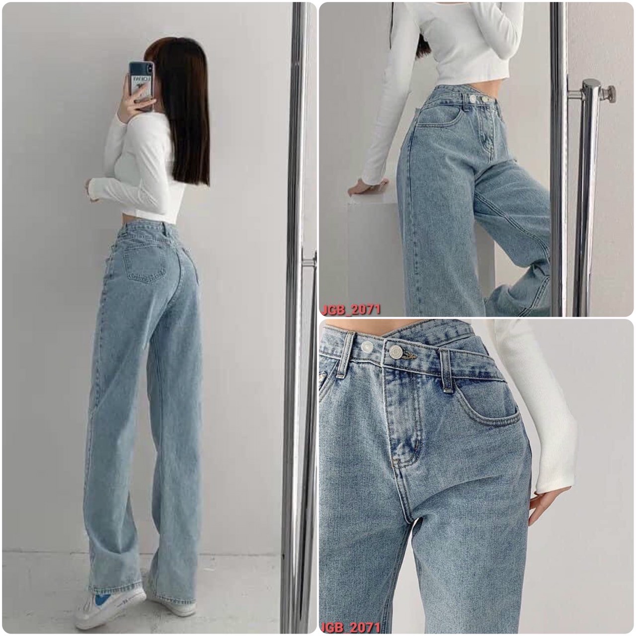 [ KÈM ẢNH THẬT ] Quần jean ống suông ☘ Quần bò nữ dáng suông lưng cao đái thắt lưng chéo phong cách Hàn Quốc - THỜI TRANG AMY