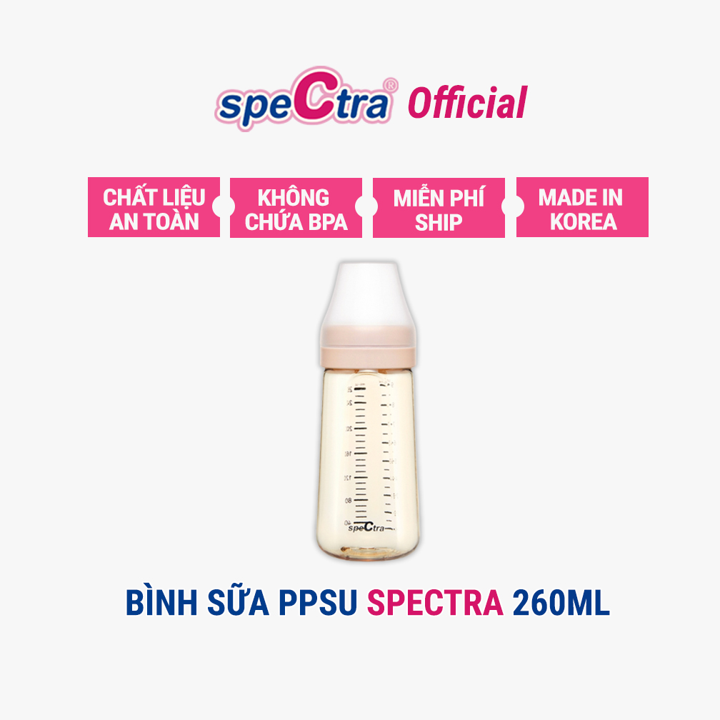 Bình sữa PPSU cổ rộng Spectra 260ml (Thân bình Vàng/ Xanh đen)