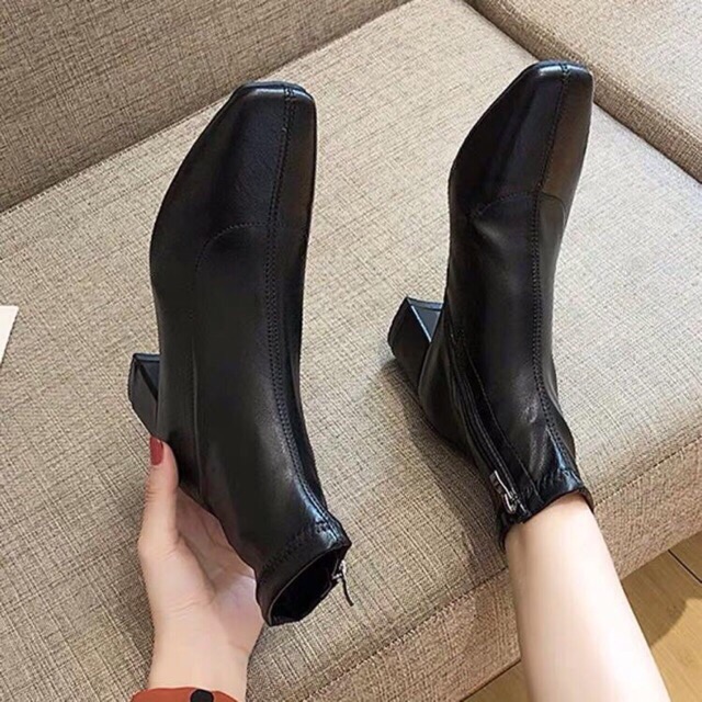 Bốt da bóng lì mũi vuông 5p