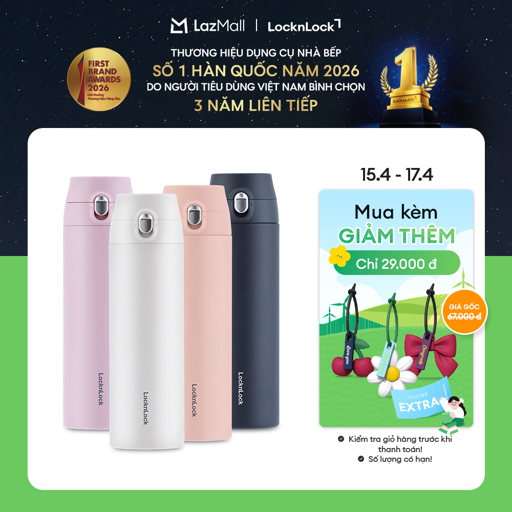 Bình Giữ Nhiệt LockLock Feather Light 500ml LHC3257 - Thép không gỉ SUS304 Mặt Gương Điện Phân Giữ Lạnh Giữ Nhiệt Tốt