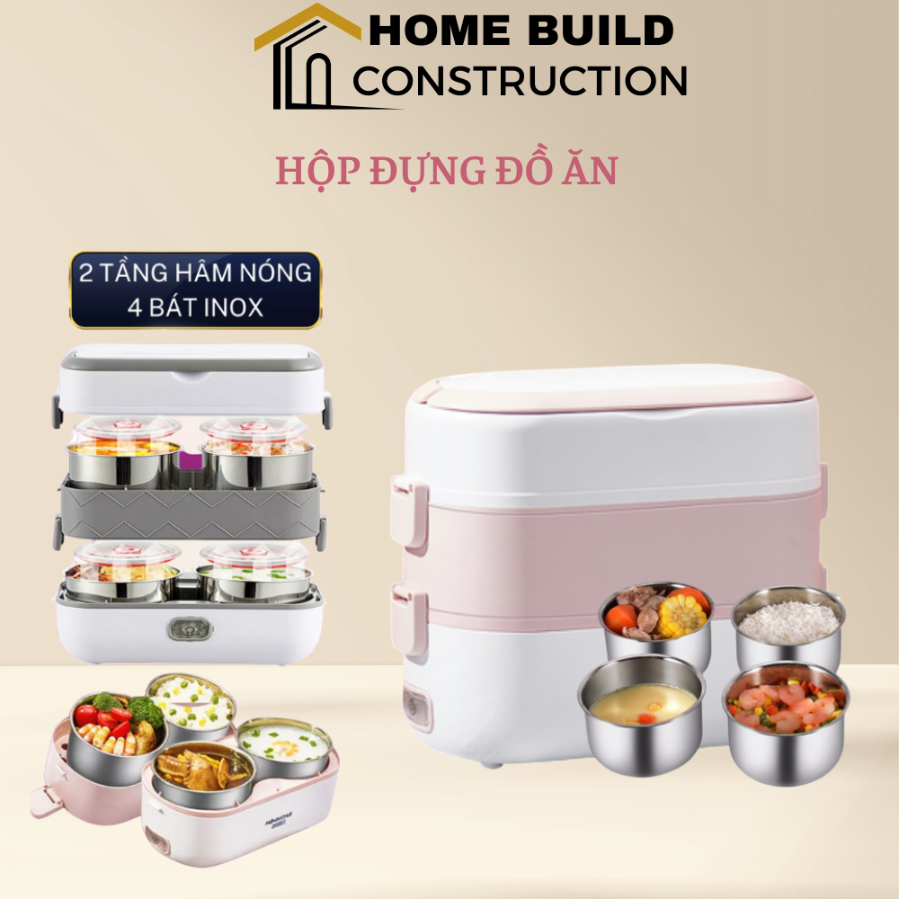 Hộp cơm cắm điện văn phòng 2 tầng, 4 bát inox giữ nhiệt, dung tích 2l với công suất 200w, tự nấu chín thưc ăn, hâm nóng đồ ăn, siêu tiện dụng, bảo hành 3 tháng, giao nhanh toàn quốc