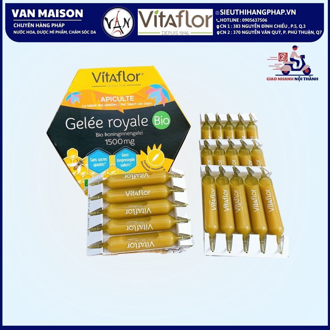 Sữa ong chúa vitaflor gelée royale bio 1500mg làm đẹp da tăng cường sức khỏe & thể lực 20 ống