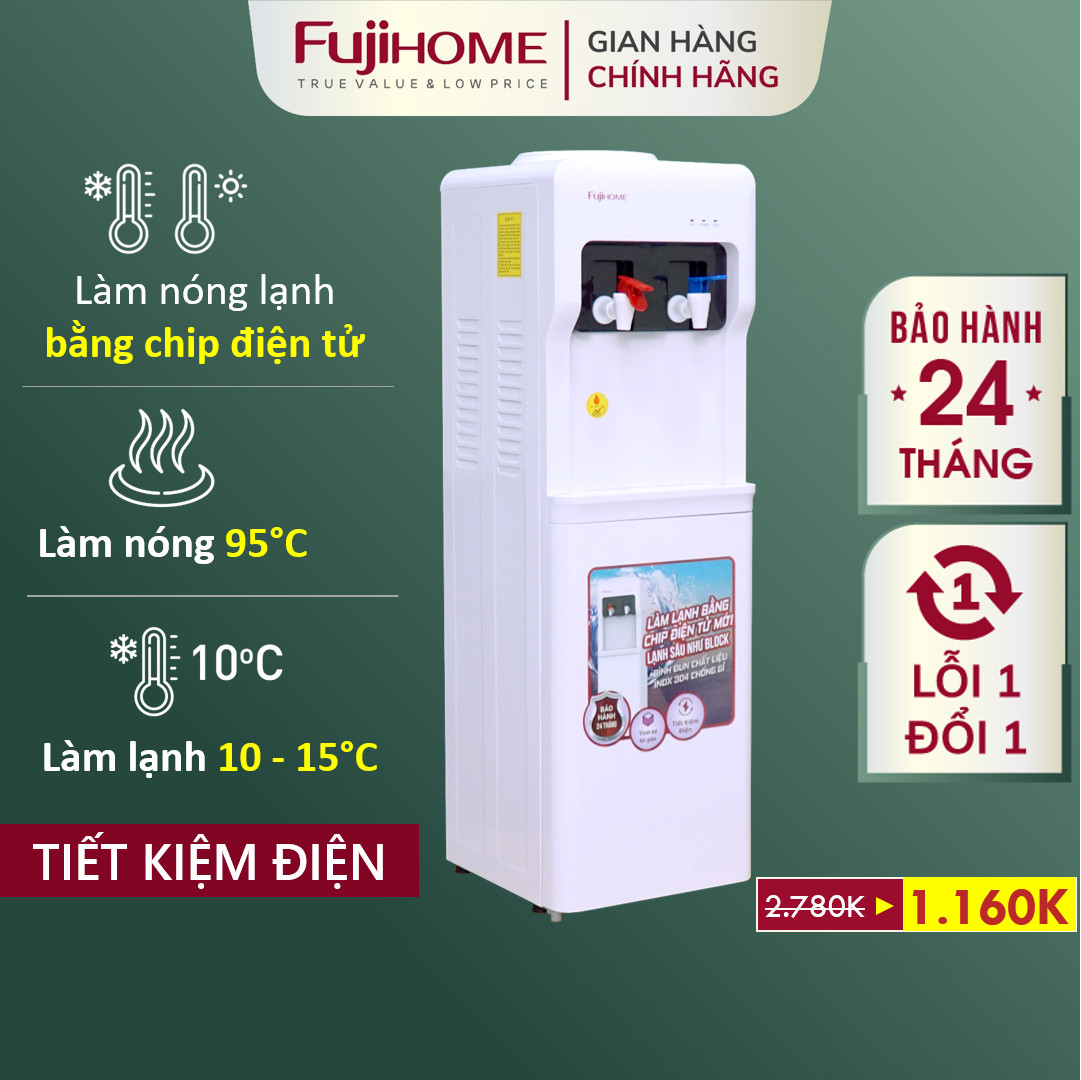 Cây nước nóng lạnh Nhập Khẩu Fujihome WD5320E, bình lọc máy lọc nước nóng lạnh mini uống công nghệ