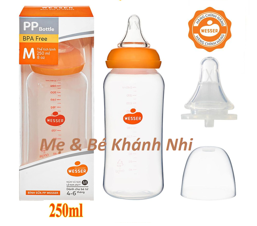 BÌNH SỮA CHO BÉ - BÌNH SỮA WESSER CỔ HẸP 250ML