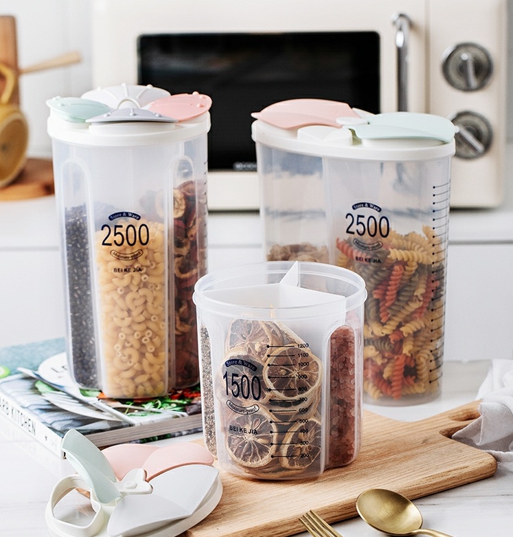 Hộp nhựa cao cấp 4 ngăn đựng thực phẩm có vạch chia tiện lợi, Hộp bảo quản thức ăn tủ lạnh, hộp lạnh đựng đồ khô cao cấp, hũ Lọ đựng đồ khô có nắp đậy kín đa năng, Lọ đựng gia vị giá rẻ