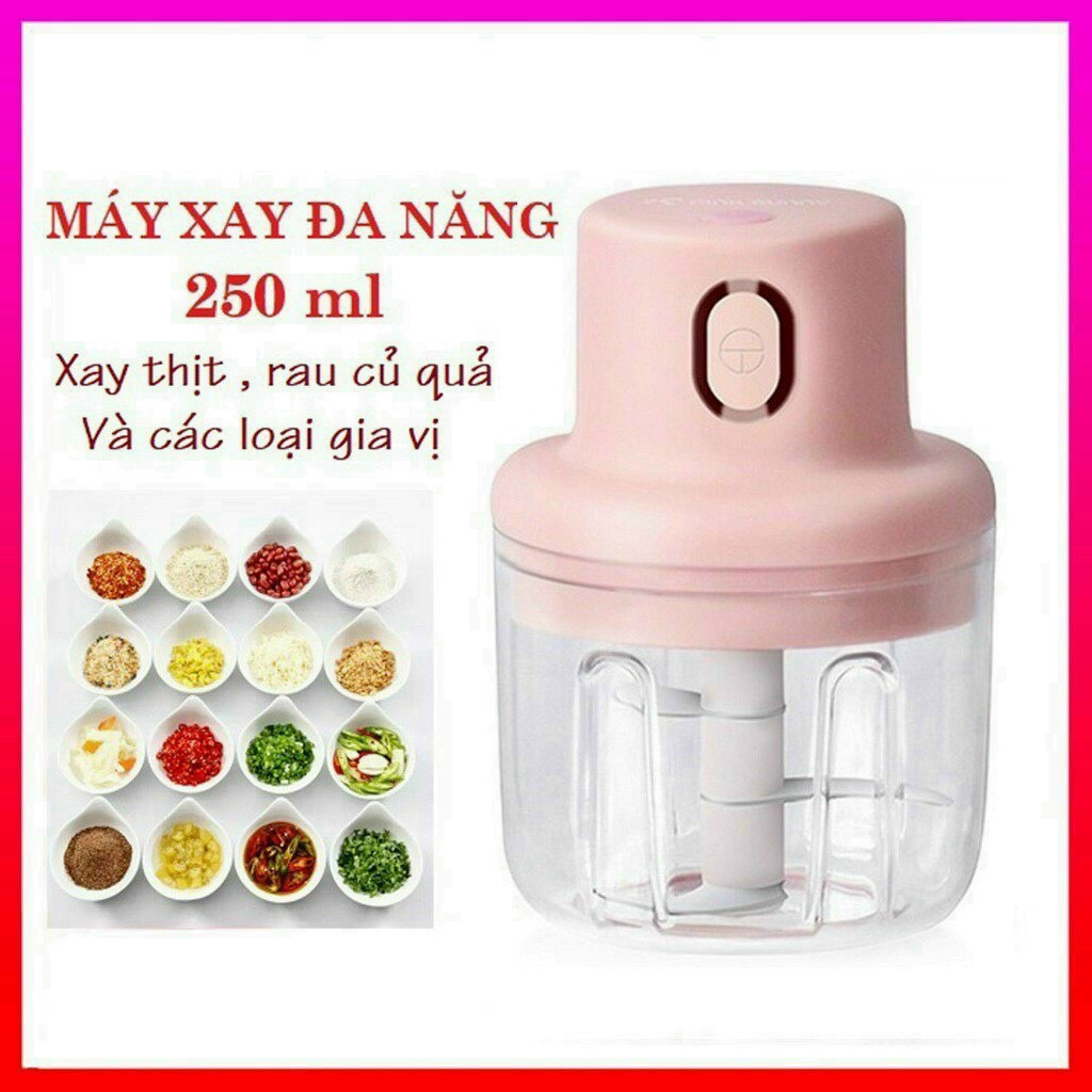 Máy Xay Hành, Tỏi, Rau Củ Quả thể tích 250ml - Máy xay Mini Sạc Điện, Có Cổng Sạc Usb