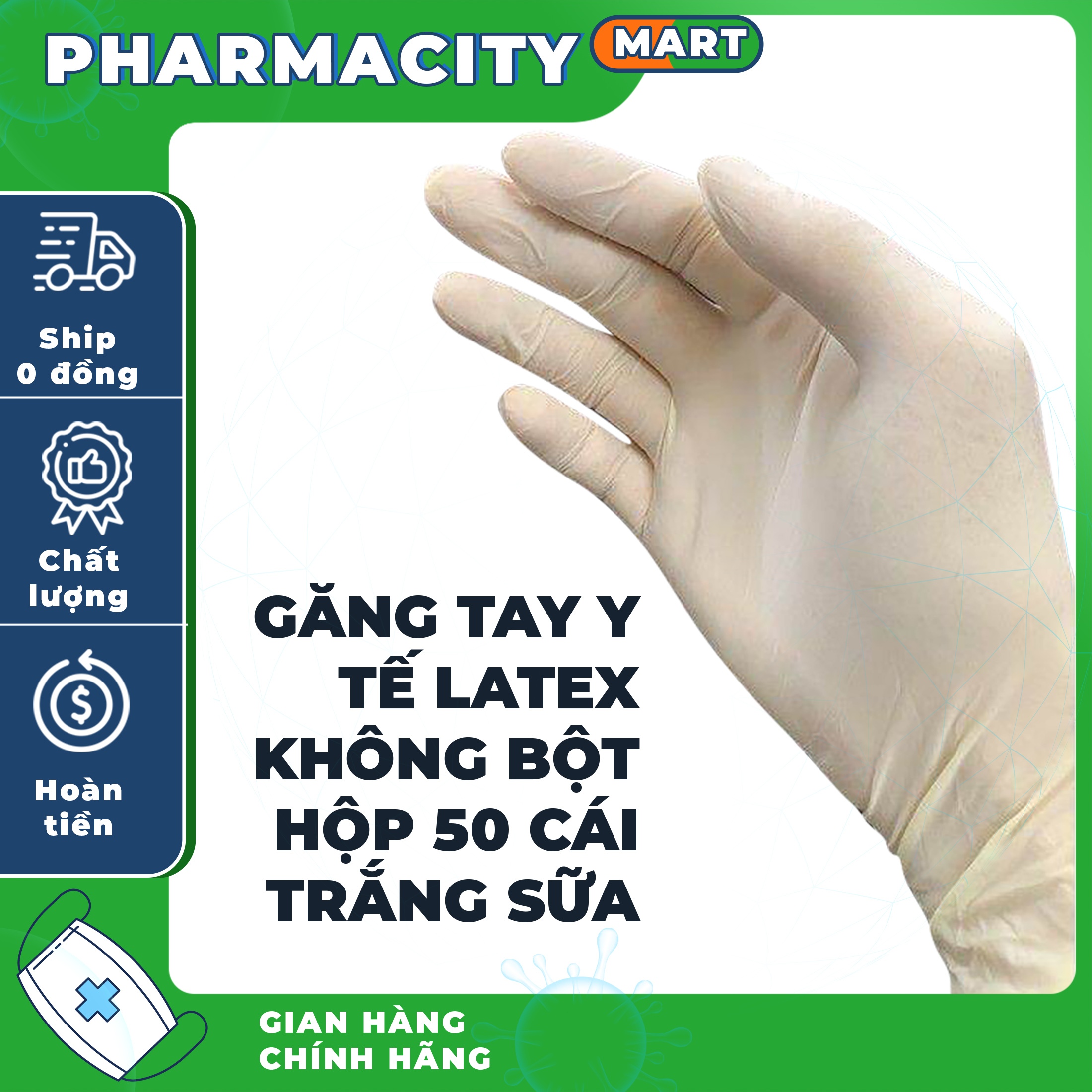 Găng tay y tế Latex không bột hộp 50 cái màu trắng sữa