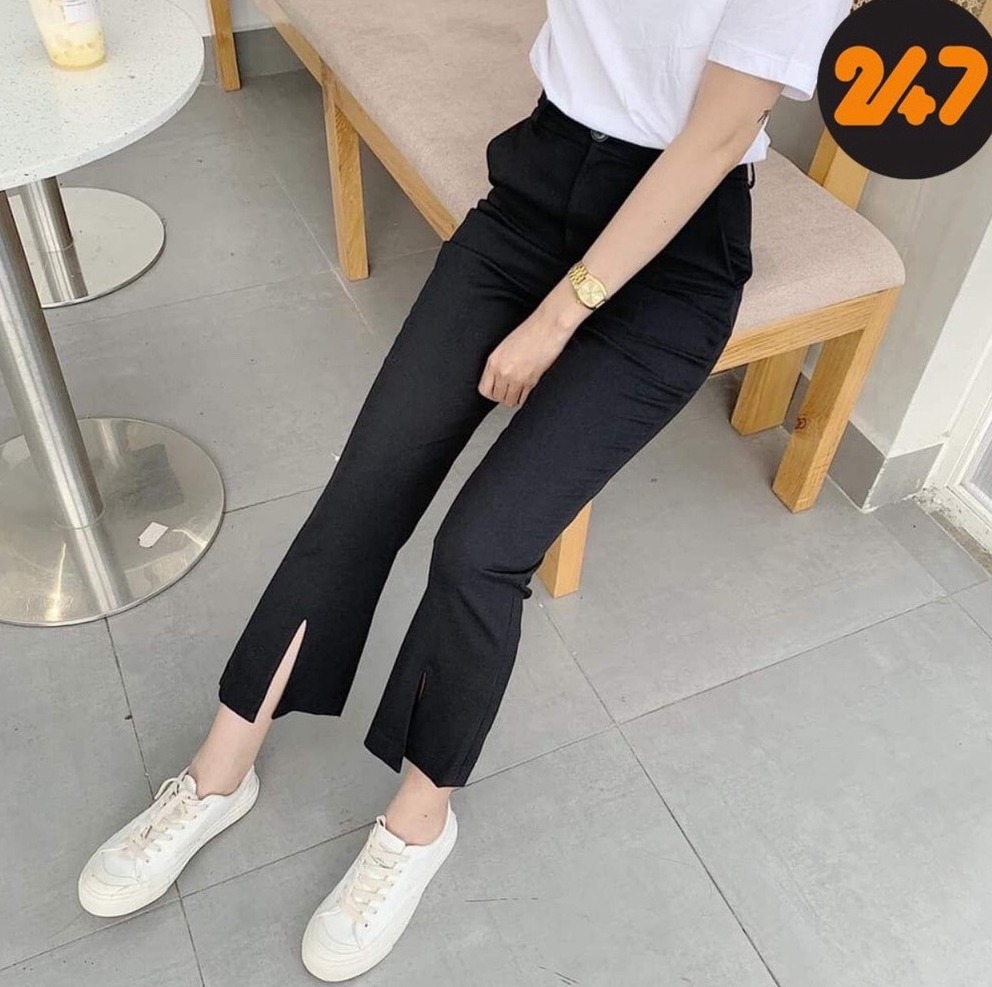 Quần loe cạp cao 2 cúc dáng dài⚡️ sang chảnh ⚡️ống loe, cạp cao,chất dày dặn, mặc lên chân siêu hot d765