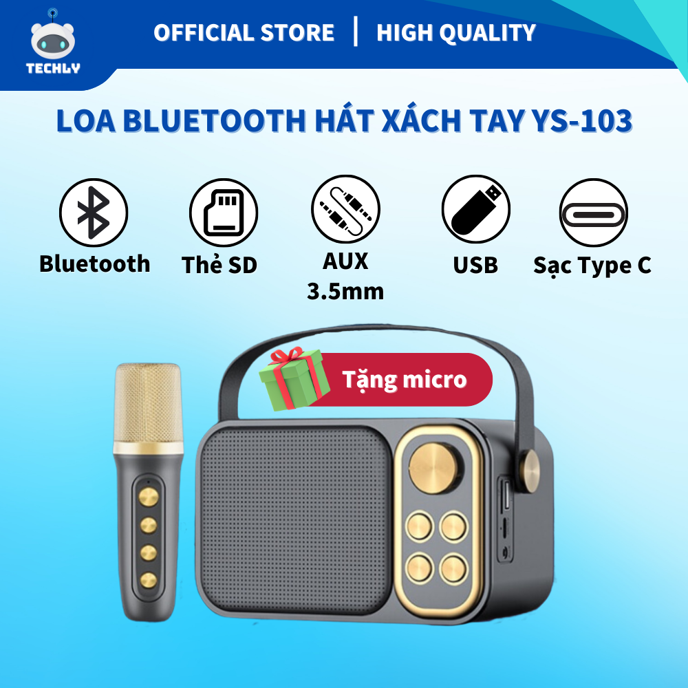 Loa Bluetooth Mini Karaoke Kèm Mic YS-103 , YS 104 Không Dây, Kèm 01 Mic Hát Công Suất 5W, Loa kaoraoke kết nối bluetooth mini, loa bluetooth hát karaoke gia đình