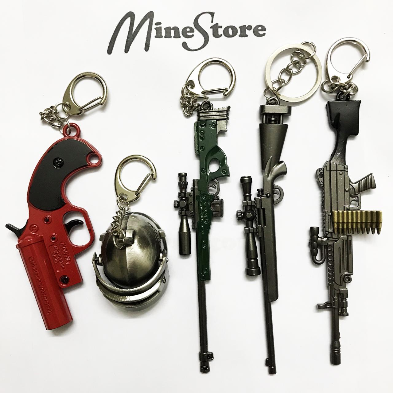 Bộ 5 móc khóa pubg: tín hiệu thính, mũ 3, awm, m24 và m249 pubg