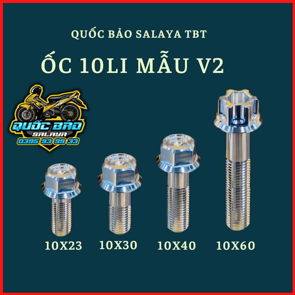 SALAYA TBT Ốc 10li v2 full size inox 304 bảo hành rỉ sét trọn đời lắp nhiều vị trí trên xe