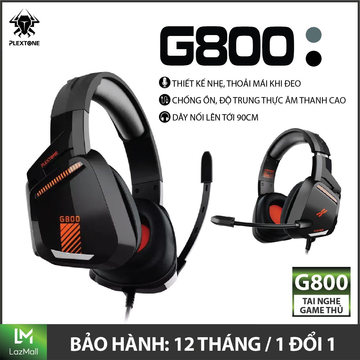 Tai nghe chụp tai kiểu trùm đầu Plextone G800 màng loa 50mm bọc da cao cấp, thiết kế đậm chất Game thủ, khung thép siêu bền, đeo thoải mái, không nóng, không đau tai, dây dù chống rối dùng cho cả Smartphone và PC.