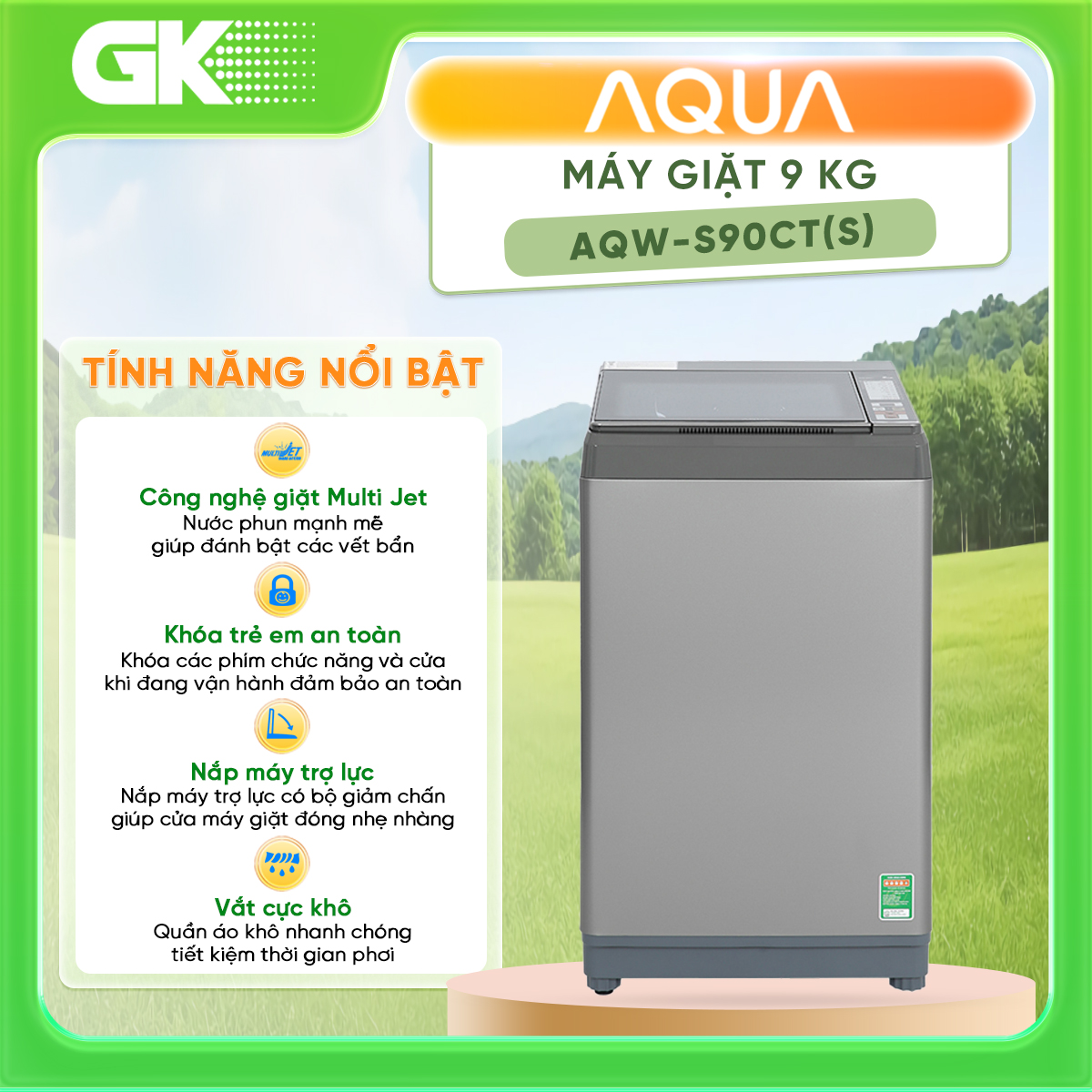 Máy giặt aqua 9 kg aqw-s90ct - giao toàn quốc